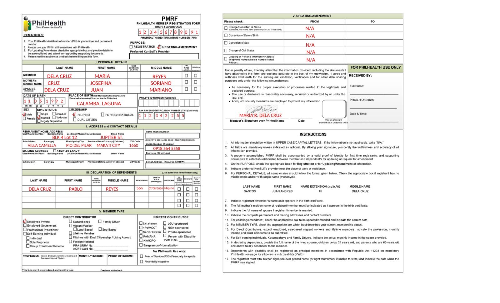 PhilHealth Pmrf Form Sample With Answers